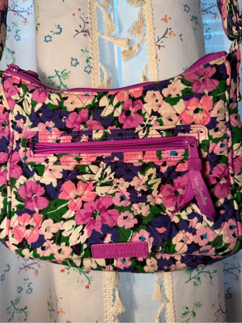 Vera Bradley Floral Crossbody Shoulder Bag - Pink & Black